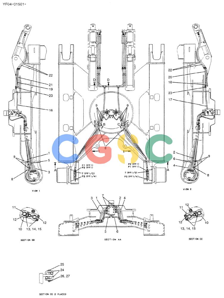 神钢零件查询(DOZER) - ATTACHMENT - SK235SR-1E, SK235SRNLC-1E, & SK235SRNLC-1ES (1/03-12/03) (02-004) - HYD LINES, LOW Kobelco