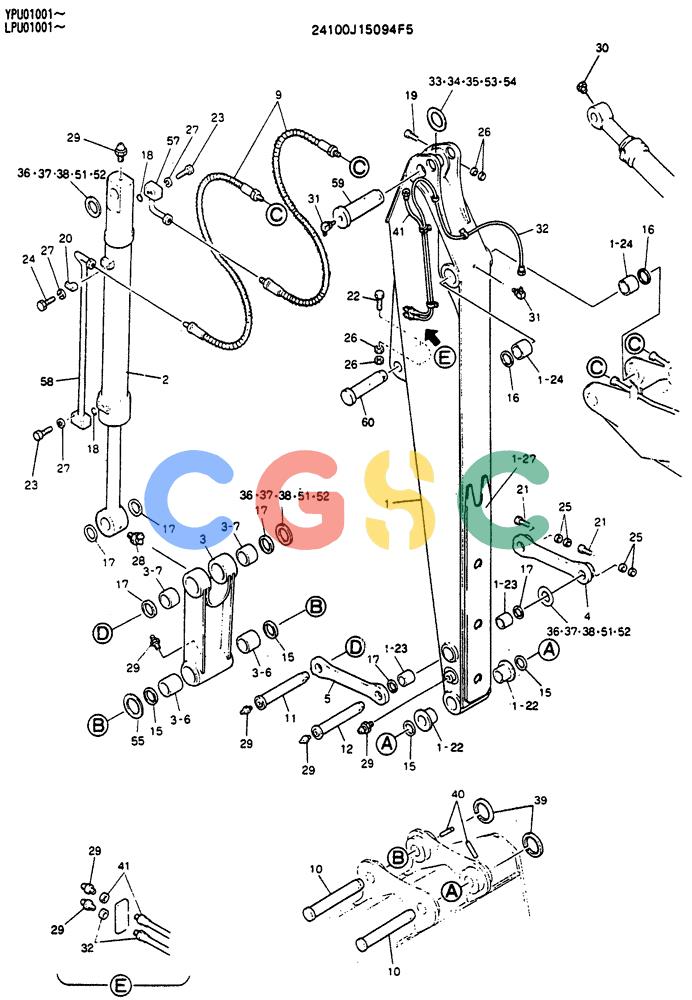 神钢零件查询(SK130LC) - EXCAVATOR BTW YPU1001 - YPU2000 (1/98-12/98) (08-015) - ARM ASSY 3.0M (SUPER LONG) (24100J15094F5) Kobelco