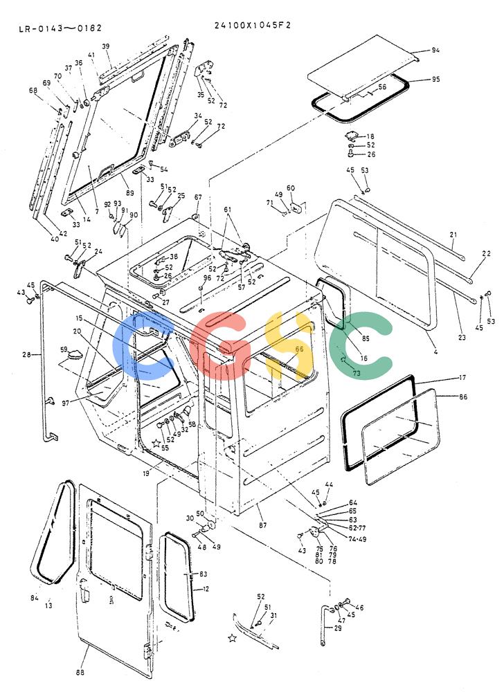 神钢零件查询(K914) - EXCAVATOR ASN LR-0143 (1/79-12/03) (02-006) - CAB ASSY (GM ENG. MOUNT) P/N 24100X1045F2 Kobelco