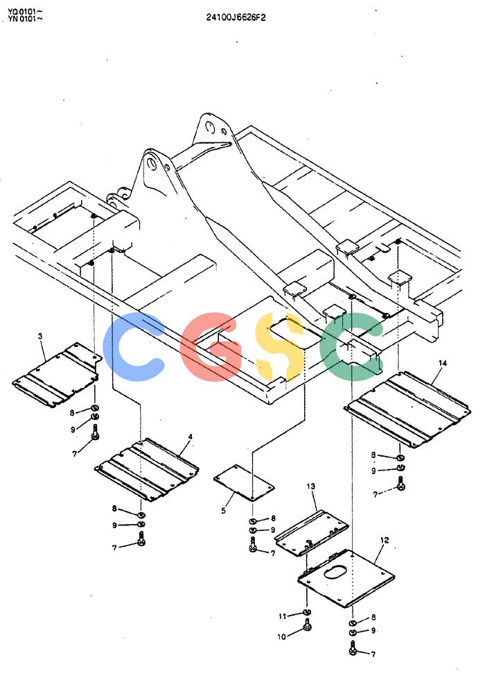 神钢零件查询(MD200BLC) - EXCAVATOR BTW YQ0101 - YQ0564 (1/80-12/06) (02-007) - COVER ASSY, UNDER Kobelco
