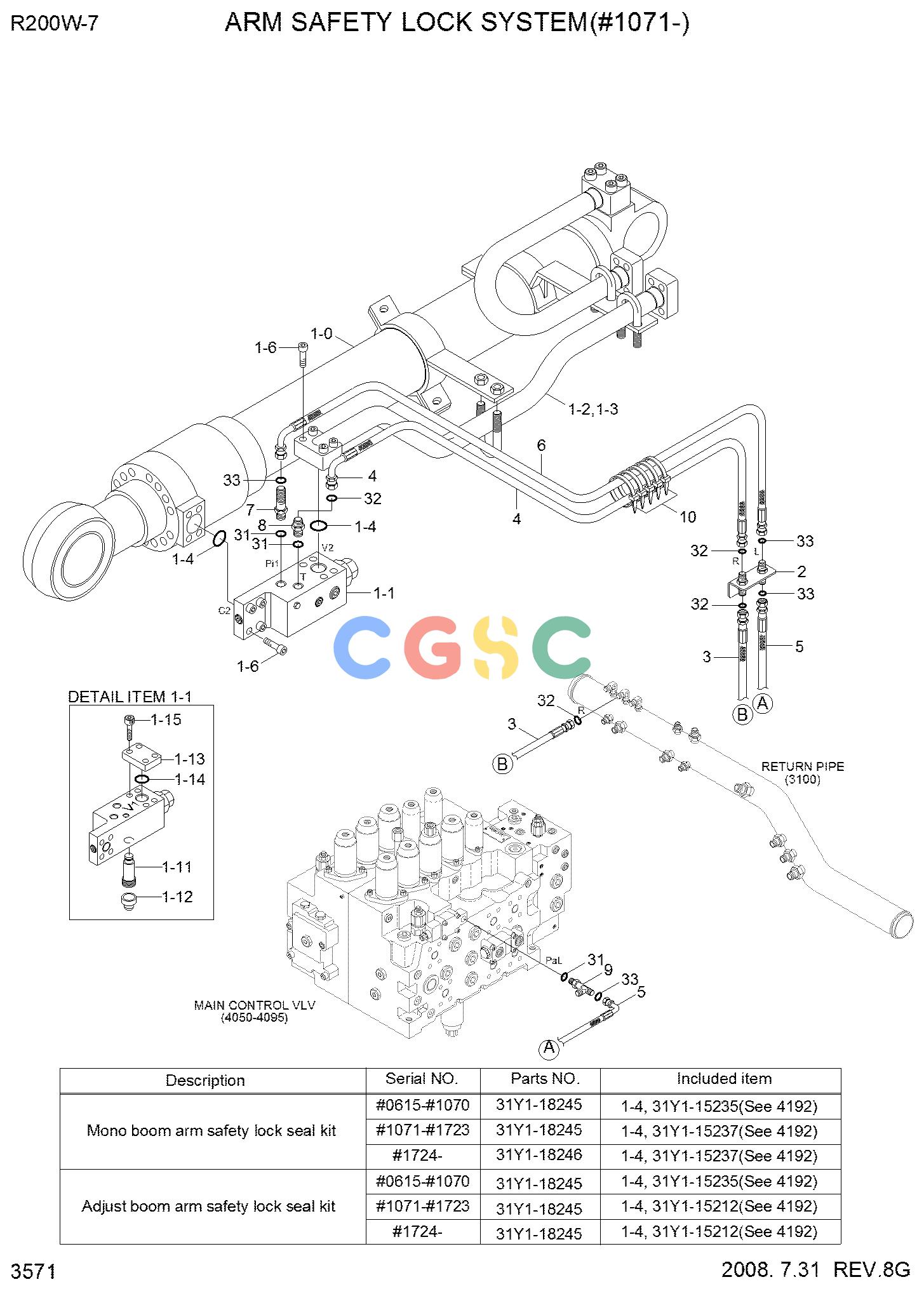 现代零件查询R200W-7 ARM SAFETY LOCK SYSTEM(#1071-)EPC Hyundai 