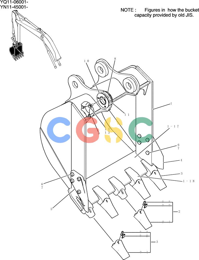 神钢零件查询(200-8) - EXCAVATOR S/N YN11-45001 - (1/06-12/09) (674-01-1) - BUCKET ASSY, STD 0. 8M3 Kobelco