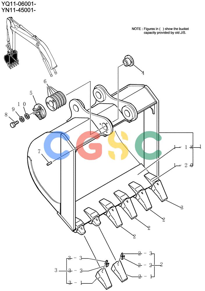 神钢零件查询(200-8) - EXCAVATOR S/N YN11-45001 - (1/06-12/09) (935-01-1) - BUCKET ASSY, 1. 3M3 Kobelco
