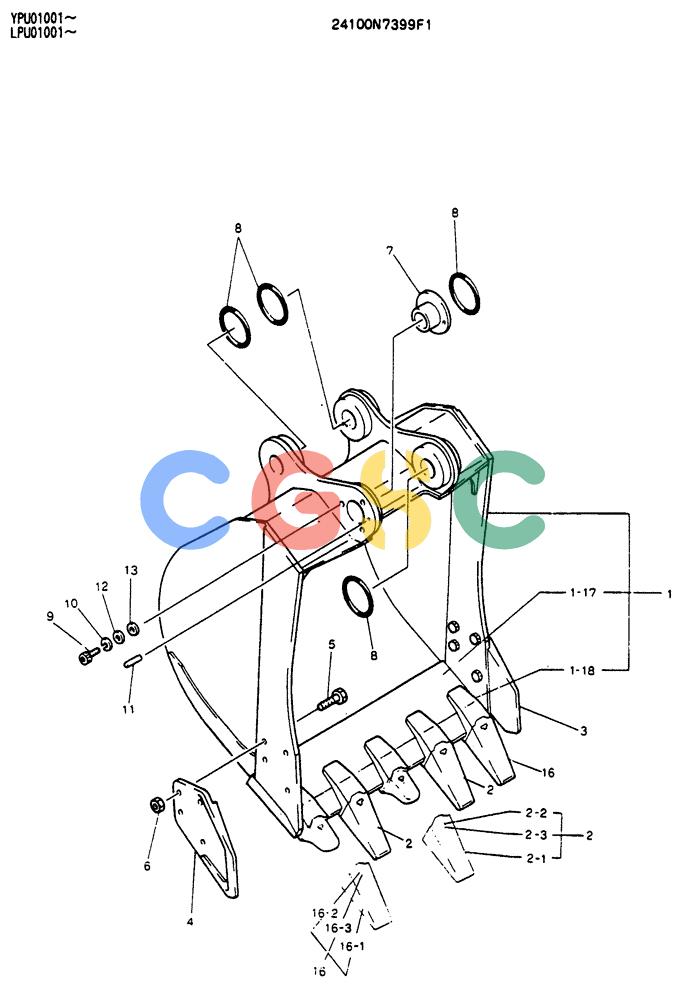 神钢零件查询(SK130LC) - EXCAVATOR BTW YPU1001 - YPU2000 (1/98-12/98) (08-016) - BUCKET ASSY STD Kobelco