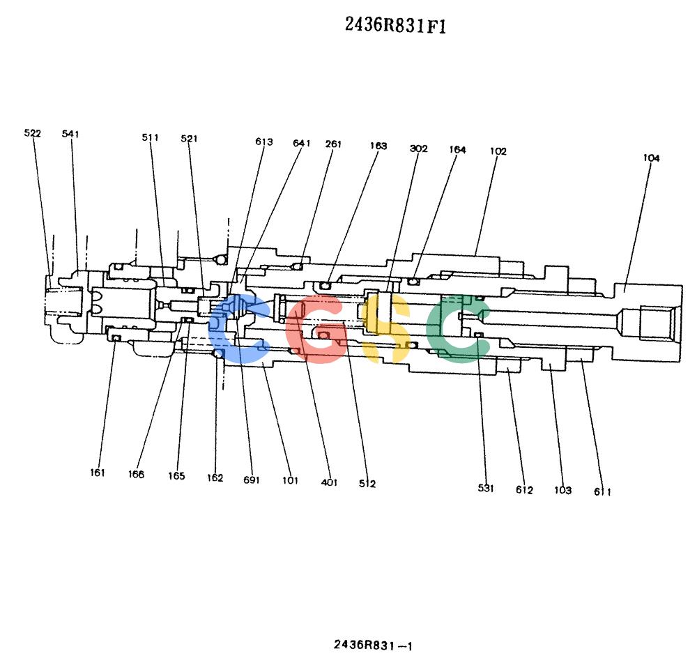 神钢零件查询(K912LC) - MARK II EXCAVATOR ASN YC-0301 (1/88-12/03) (11-007) - VALVE ASSY, PORT RELIEF (2436R831F1) Kobelco