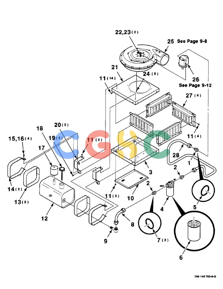 凯斯零件查询(8575) - KNOTTER BLOWER KIT (1/98-12/00) (9-06) - BLOWER AND HYDRAULIC RESERVOIR ASSEMBLY Case Agriculture