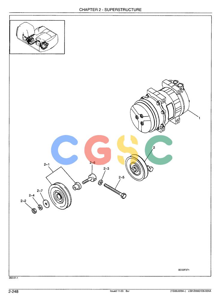 神钢零件查询(SK160LC-6E) - DYNAMIC ACERA EXCAVATOR 08/2004 ASN YM03U0523 (8/04-12/07) (01-061[01]) - COMPRESSOR, ASSY Kobelco