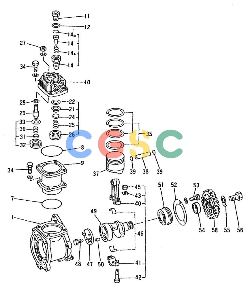 神钢零件查询(6D16-T) - MITSUBISHI DIESEL ENGINE - K909LC & MD240BLC (1/87-12/06) (01-047) - AIR COMPRESSOR (INNER PARTS) Kobelco