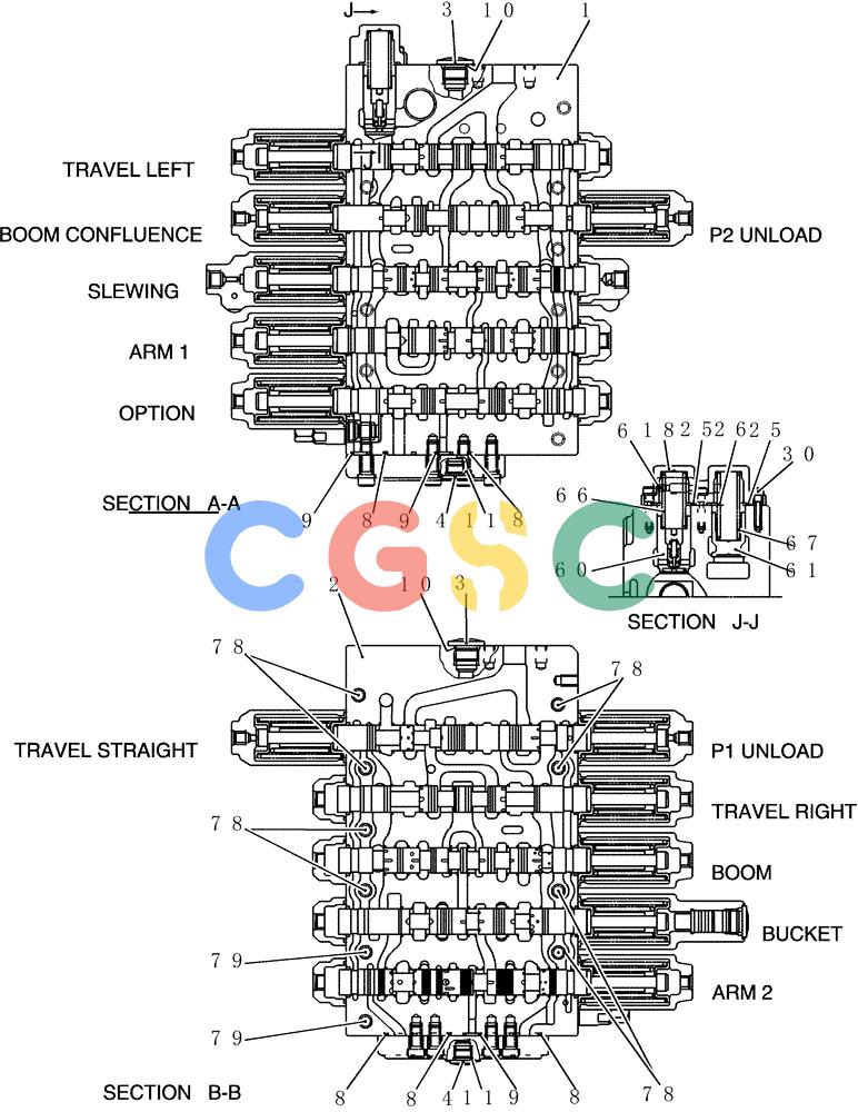 神钢零件查询(200-8) - EXCAVATOR S/N YN11-45001 - (1/06-12/09) (HC001-01-2) - VALVE ASSY, CONTROL Kobelco