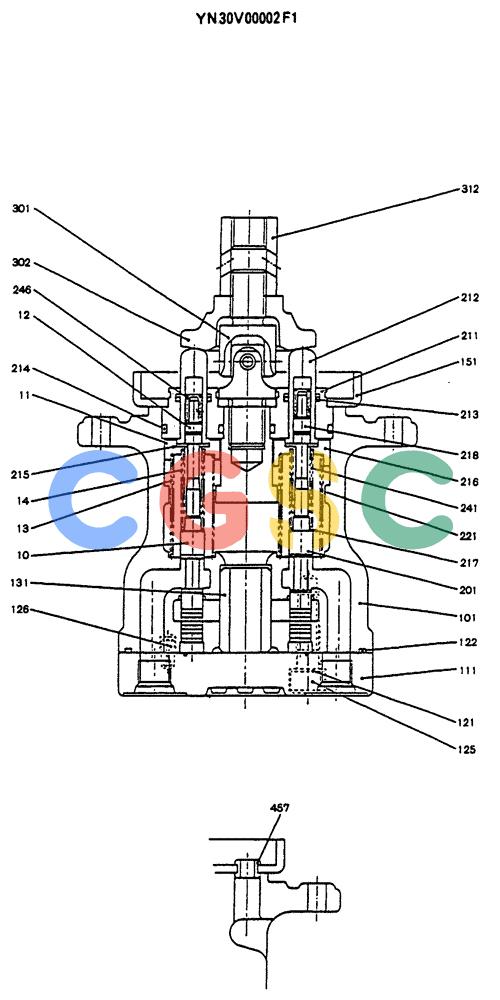 神钢零件查询(SK130LC) - EXCAVATOR BTW YPU1001 - YPU2000 (1/98-12/98) (12-042) - VALVE ASSY PILOT (YN30V00002F1) Kobelco