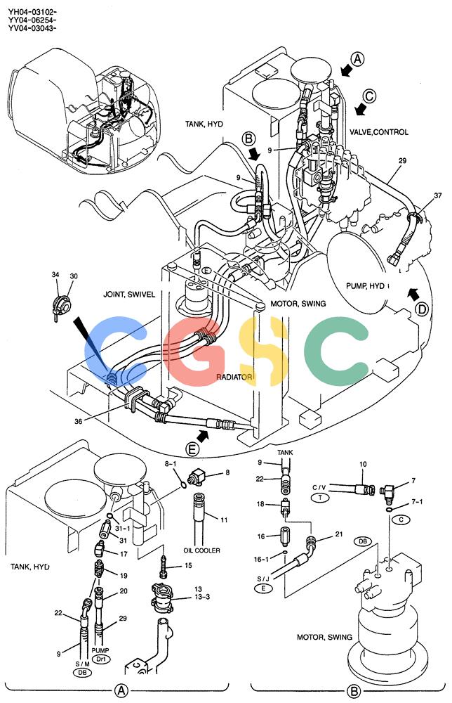 纽荷兰零件查询(E115SR) - CRAWLER EXCAVATOR ASN YV04-03043 (01-024[01]) - HYD LINES, UPP (RETURN) New Holland Constructuion