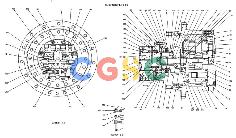 纽荷兰零件查询(E115SR) - CRAWLER EXCAVATOR ASN YV04-03043 (08-037) - MOTOR ASSY (PROPELLING) New Holland Constructuion