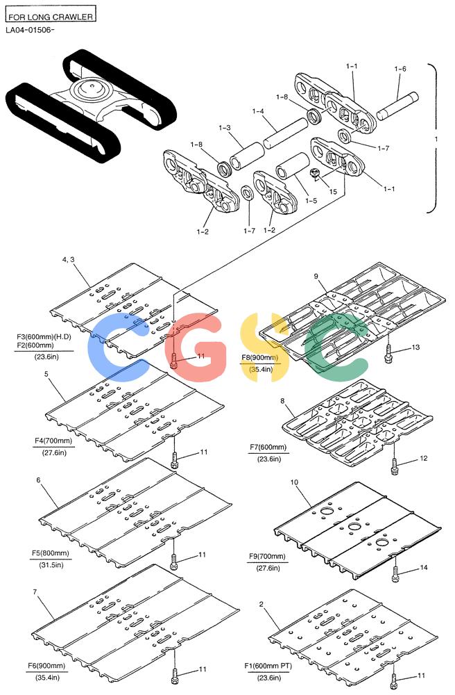 纽荷兰零件查询(E200SRLC) - CRAWLER EXCAVATOR BTW LA04-01506 - LA04-01625 (02-015) - SHOE ASSY (FOR LONG CRAWLER) New Holland Constructuion