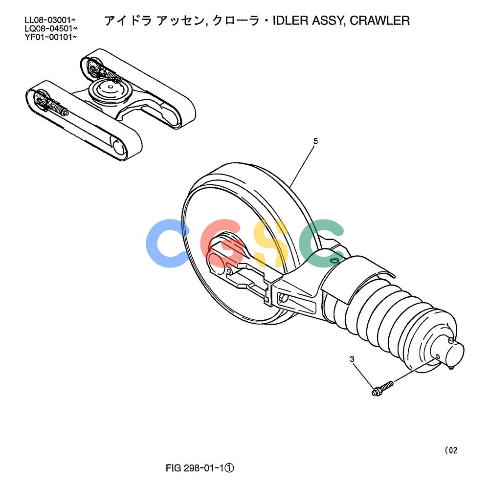 神钢零件查询(ED190LC-6E) - BLADE RUNNER EXCAVATOR/DOZER BTW YL03U0136 - YL03U0292 (1/05-12/06) (02-003) - IDLER ASSEMBLY, CRAWLER (YM52DU0005F1) Kobelco