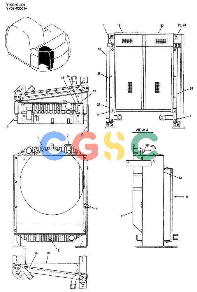 神钢零件查询(ED150) - BLADE RUNNER EXCAVATOR/DOZER BTW YL04-00501 - YL04-00554 (4/03-10/03) (01-006) - RADIATOR ASSEMBLY Kobelco