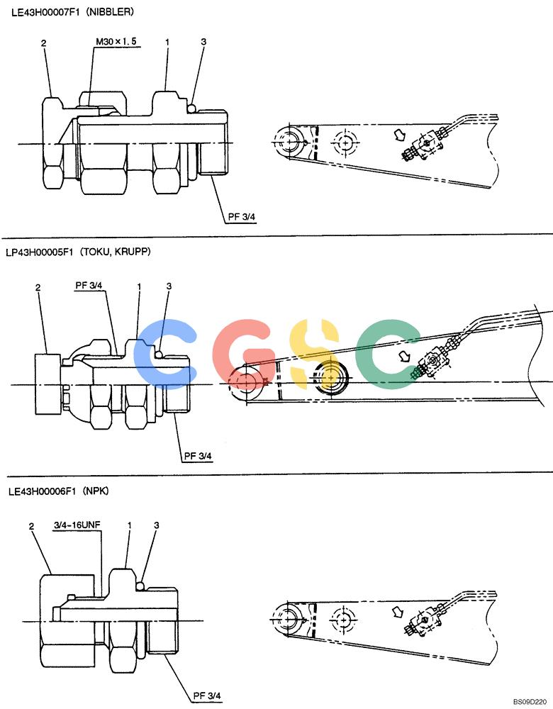神钢零件查询(NIBBLER) - & BREAKER - SK70SR-1E SHORT RADIUS EXCAVATOR ASN YT02-04001 (4/03-12/04) (06-133[00]) - CONNECTOR ASSEMBLY, (LE43H00007F1, LE43H00005F1 & LE43H00006F1) Kobelco