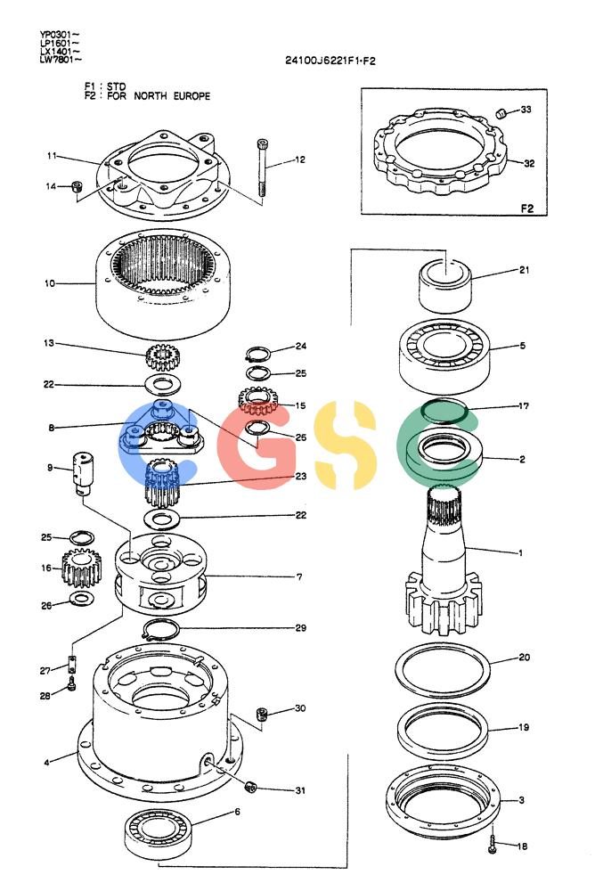 神钢零件查询(K905ALC) - EXCAVATOR ASN YP0301 (1/86-12/03) (01-005) - REDUCTION UNIT (SWING) Kobelco