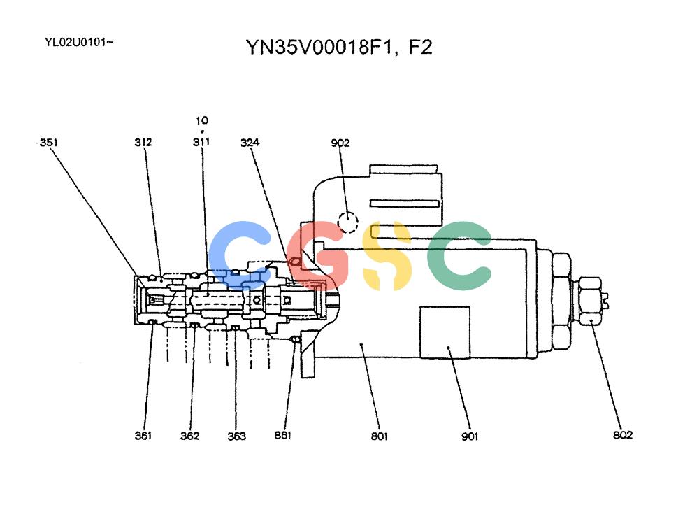 神钢零件查询(ED190LC) - BLADE RUNNER EXCAVATOR/DOZER BTW YL02U0101 - YL03U0135 (1/02-12/06) (06-031) - VALVE ASSY, SOLENOID, P/N YN35V00018F1 Kobelco