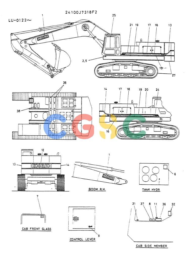 神钢零件查询(K935) - EXCAVATOR SUPPLEMENT ASN LU00154 (1/76-12/03) (09-010) - LABEL, NAME PLATE (FOR ENGLAND) Kobelco