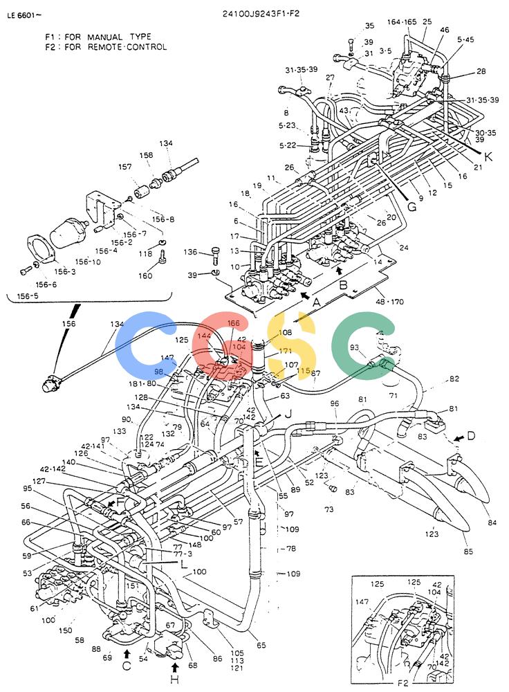 神钢零件查询(K903) - MARK II EXCAVATOR BTW LE6601 - LE7871 (1/88-12/03) (04-001[04]) - HYDER LINES, UPP, P/N - 24100J9243F2 Kobelco