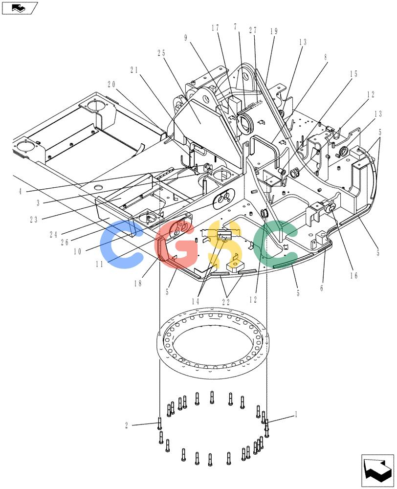 纽荷兰零件查询(E70BSR) - COMPACT CRAWLER EXCAVATOR ASN YT06-18001 (01-002[00]) - FRAME GROUP, UPPER New Holland Constructuion