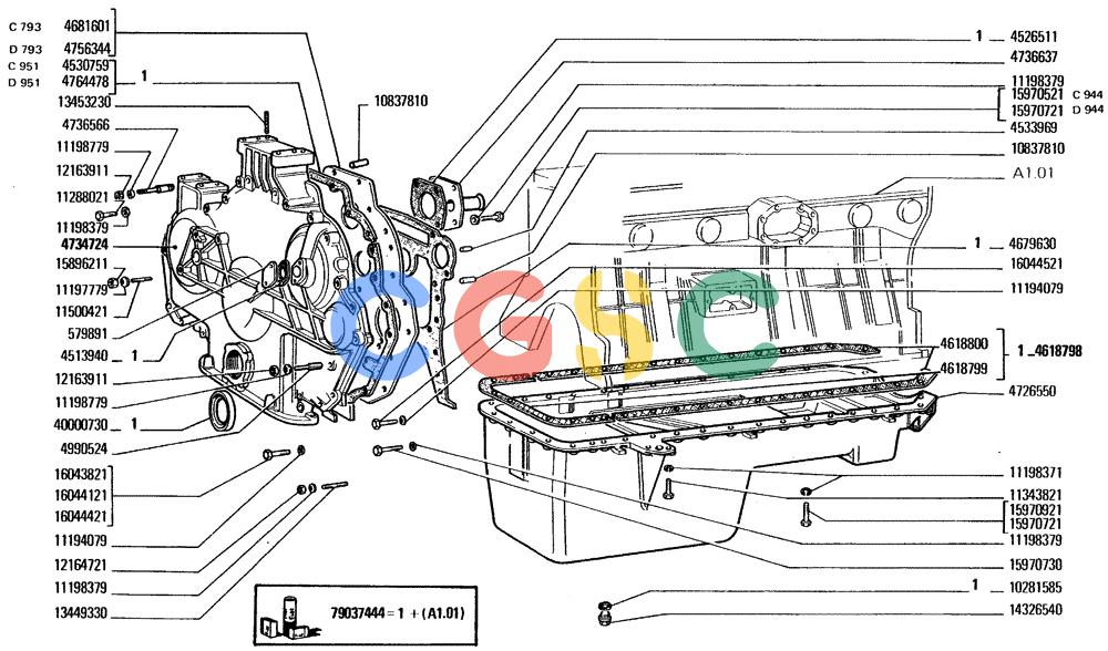 纽荷兰零件查询(FD20) - CRAWLER DOZER (A1.02[001]) - OIL SUMP AND CRANKCASE COVERS New Holland Constructuion
