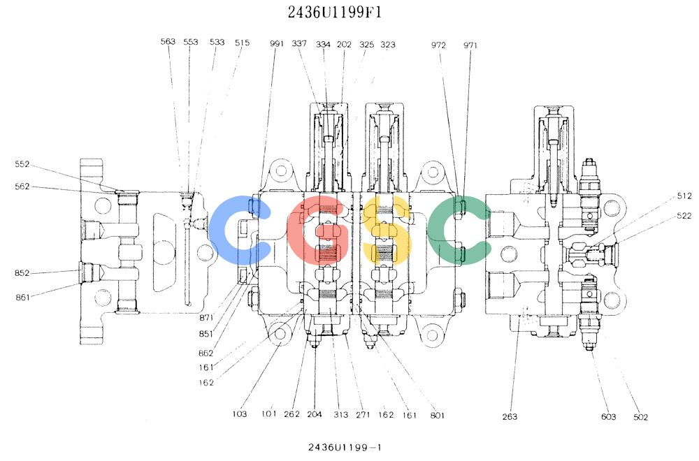 神钢零件查询(K907LC) - MARK II EXCAVATOR ASN YQ0565 (NA) (1/87-12/03) (11-022 ) - VALVE ASSY, CONTROL, P/N 2436U1199F1 Kobelco