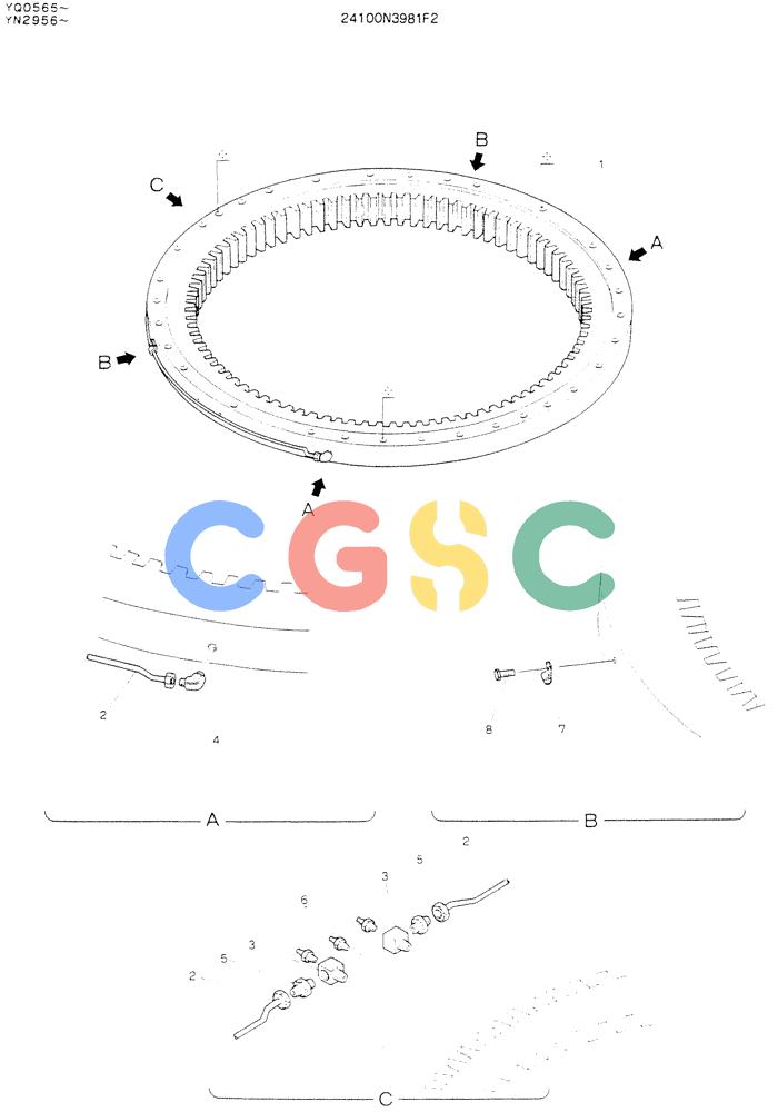 神钢零件查询(K907LC) - MARK II EXCAVATOR ASN YQ0565 (NA) (1/87-12/03) (06-009) - BEARING ASSY, P/N 24100N3981F2 Kobelco