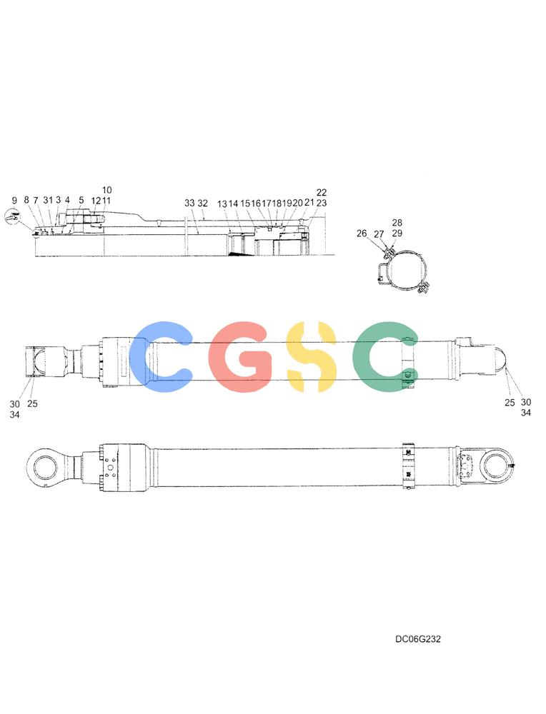 神钢零件查询(SK160LC) - DYNAMIC ACERA EXCAVATOR 11/2000 ASN YM02U0101 (11/00-12/02) (08-007) - BUCKET CYLINDER ASSEMBLY, P/N YM01V00009F1 Kobelco