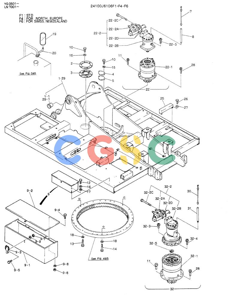 神钢零件查询(K907D) - EXCAVATOR ASN LN7001 (1/86-12/03) (01-001) - FRAME ASSY UPP P/N 24100J6106F1 Kobelco