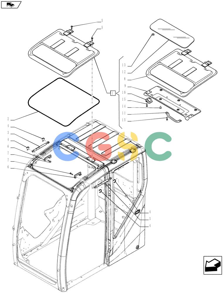 神钢零件查询(SK170 ACERA M-9) - CRAWLER EXCAVATOR - TIER 3 NON-REGULATED (1/12-12/13) (90.150.AB[13]) - CAB, WINDOW, ROOF Kobelco