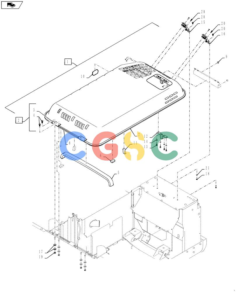 神钢零件查询(SK170 ACERA M-9) - CRAWLER EXCAVATOR - TIER 3 NON-REGULATED (1/12-12/13) (90.119.AA[02]) - GUARD INSTALL (BONNET) Kobelco