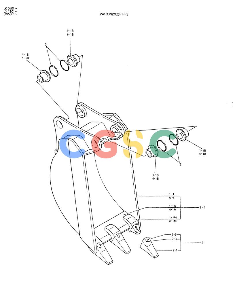 神钢零件查询(K904DL) - EXCAVATOR ASN LX1201 (1/84-12/03) (09-006) - BUCKET ASSY, 0.15M3 Kobelco