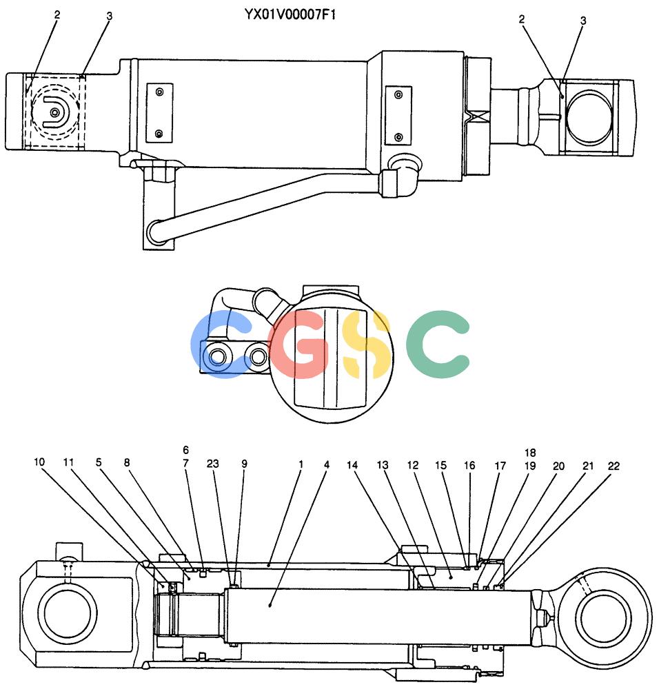 纽荷兰零件查询(E135SR) - CRAWLER EXCAVATOR ASN YY04-06254 (07-035) - CYLINDER ASSY, DOZER (R.H.) New Holland Constructuion