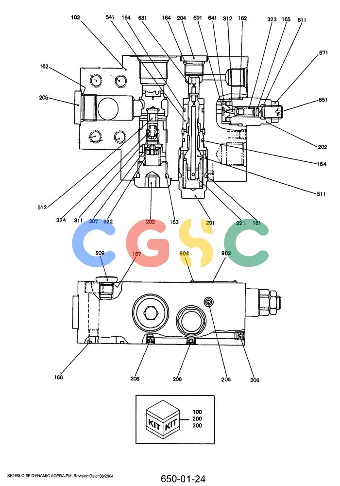 神钢零件查询(SK160LC-6E) - DYNAMIC ACERA EXCAVATOR 08/2004 ASN YM03U0523 (8/04-12/07) (07-009) - VALVE ASSY, (YN28V00010F3) Kobelco