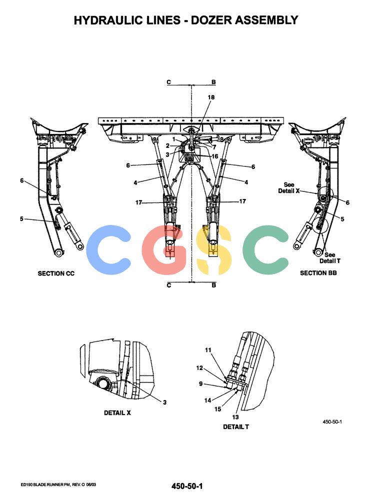 神钢零件查询(ED190LC-6E) - BLADE RUNNER EXCAVATOR/DOZER BTW YL03U0136 - YL03U0292 (1/05-12/06) (03-025) - HYDRAULIC LINES - DOZER ASSEMBLY (YM02HU0003F1) Kobelco