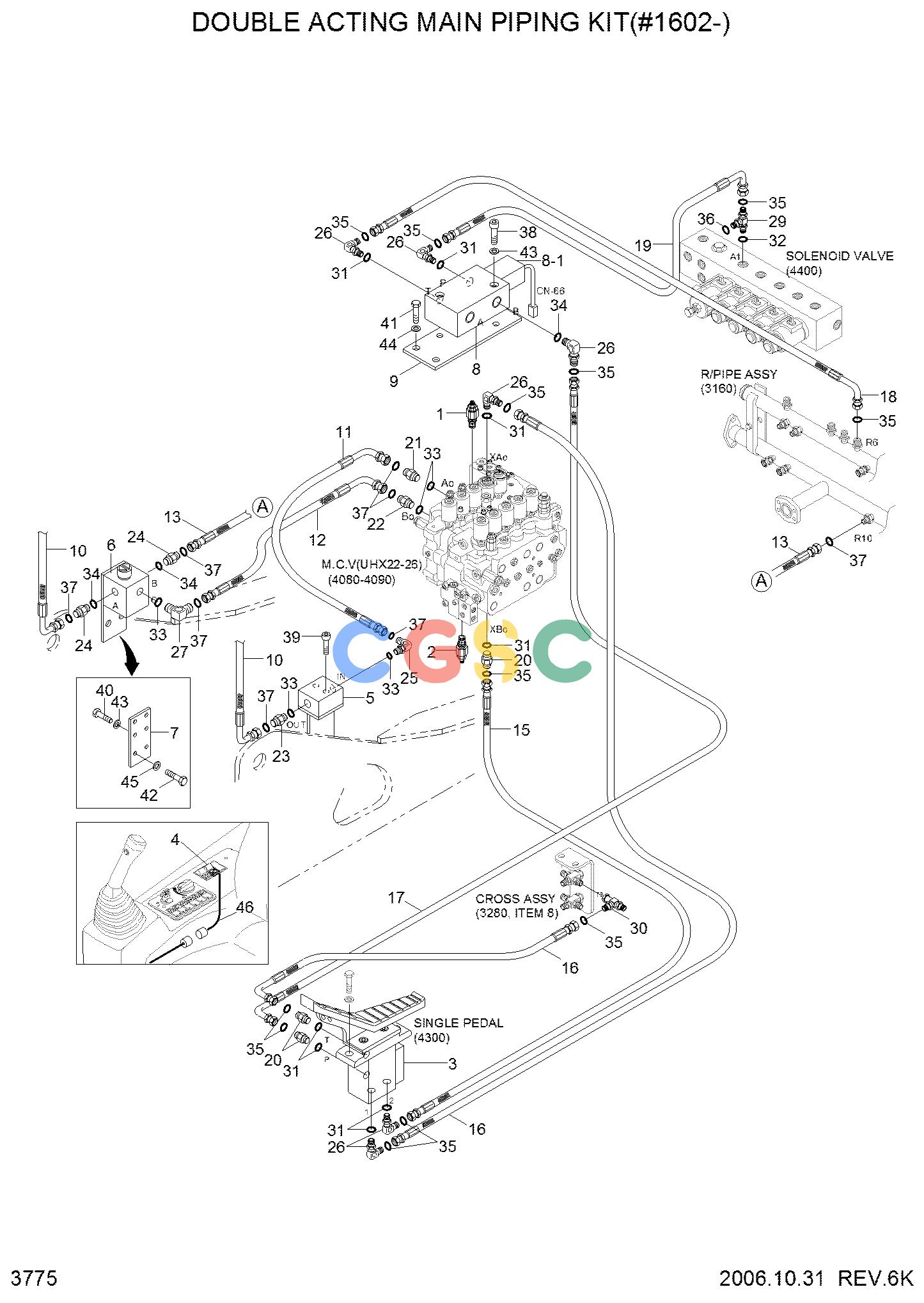 现代零件查询R140LC-7 DOUBLE ACTING MAIN PIPING KIT(#1602-)EPC Hyundai 