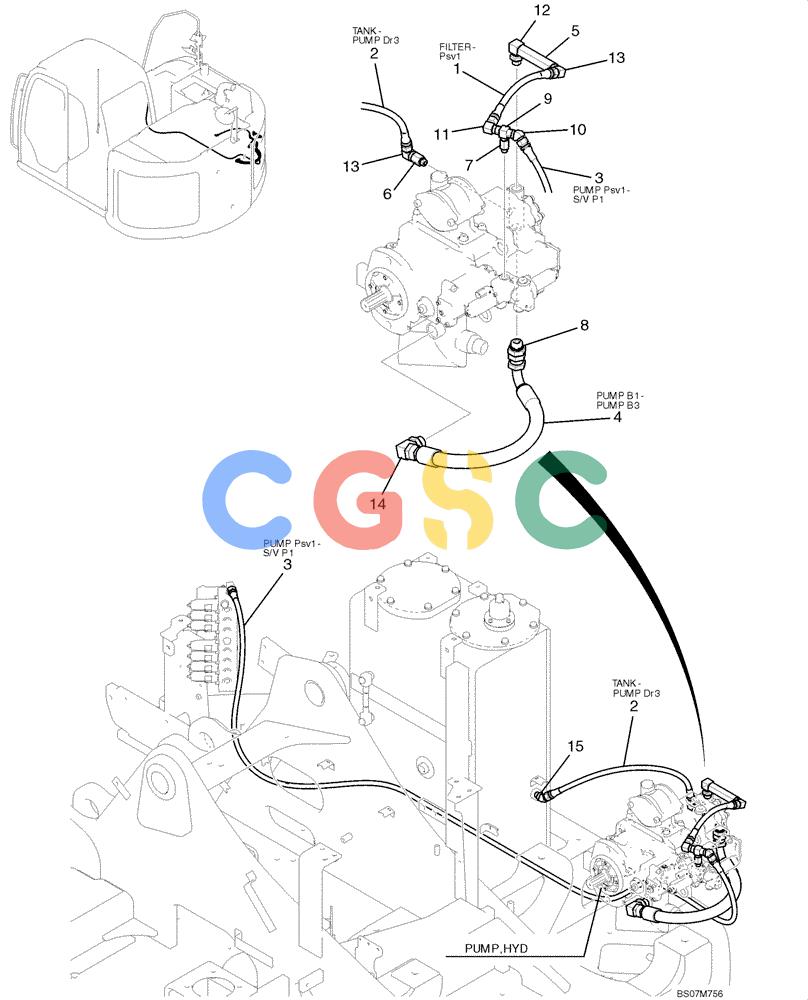 纽荷兰零件查询(E135B) - CRAWLER EXCAVATOR TIER 3 - ASN YH05-07001 (N8TA13006) (1/08-) (02-32[00]) - CONTROL LINES, PUMP (YY06H00041F1) New Holland Constructuion