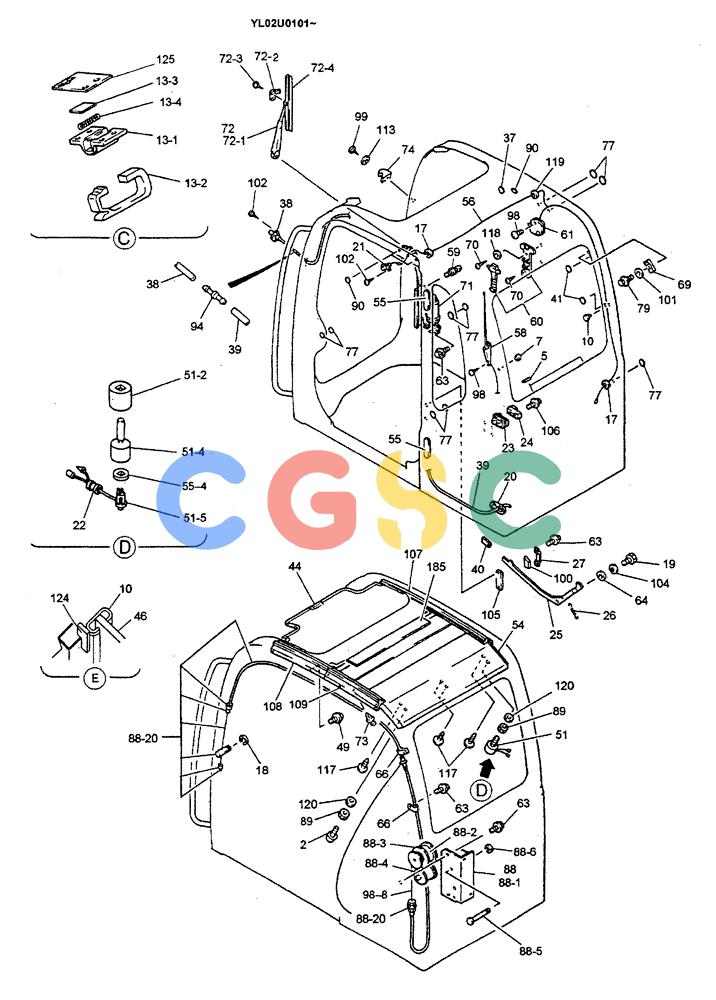 神钢零件查询(ED190LC) - BLADE RUNNER EXCAVATOR/DOZER BTW YL02U0101 - YL03U0135 (1/02-12/06) (01-046[02]) - CAB ASSY, P/N YN02C00068F1 Kobelco
