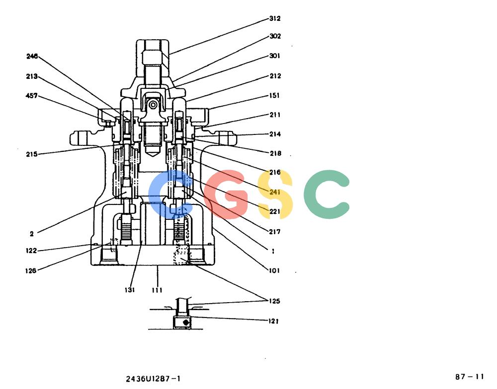 神钢零件查询(MD240BLC) - EXCAVATOR BTW LLU0001 - LLU0300 (1/80-12/06) (11-016) - VALVE ASSY, PILOT 2436U1287F1 Kobelco