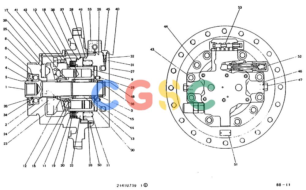 神钢零件查询(MD240BLC) - EXCAVATOR BTW LLU0001 - LLU0300 (1/80-12/06) (11-029) - MOTOR ASSY (PROPELLING) 2441U739F2 Kobelco