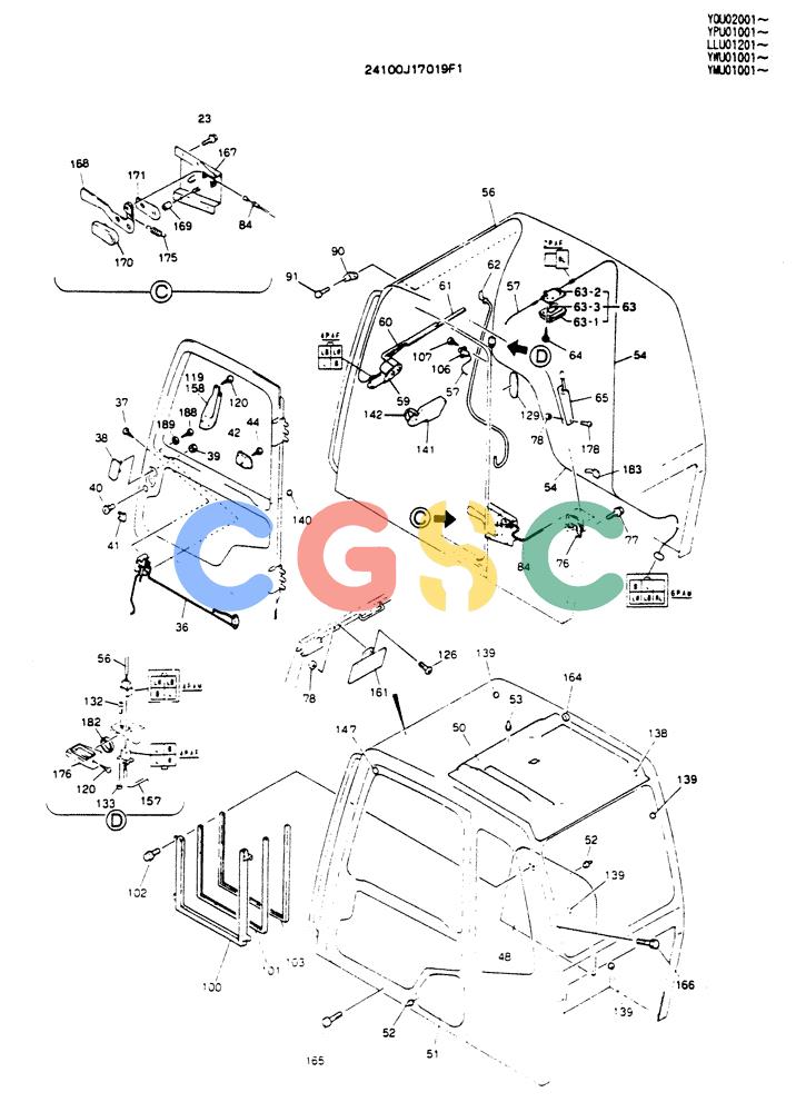 神钢零件查询(SK130LC) - EXCAVATOR BTW YPU1001 - YPU2000 (1/98-12/98) (02-003[02]) - CAB ASSEMBLY Kobelco