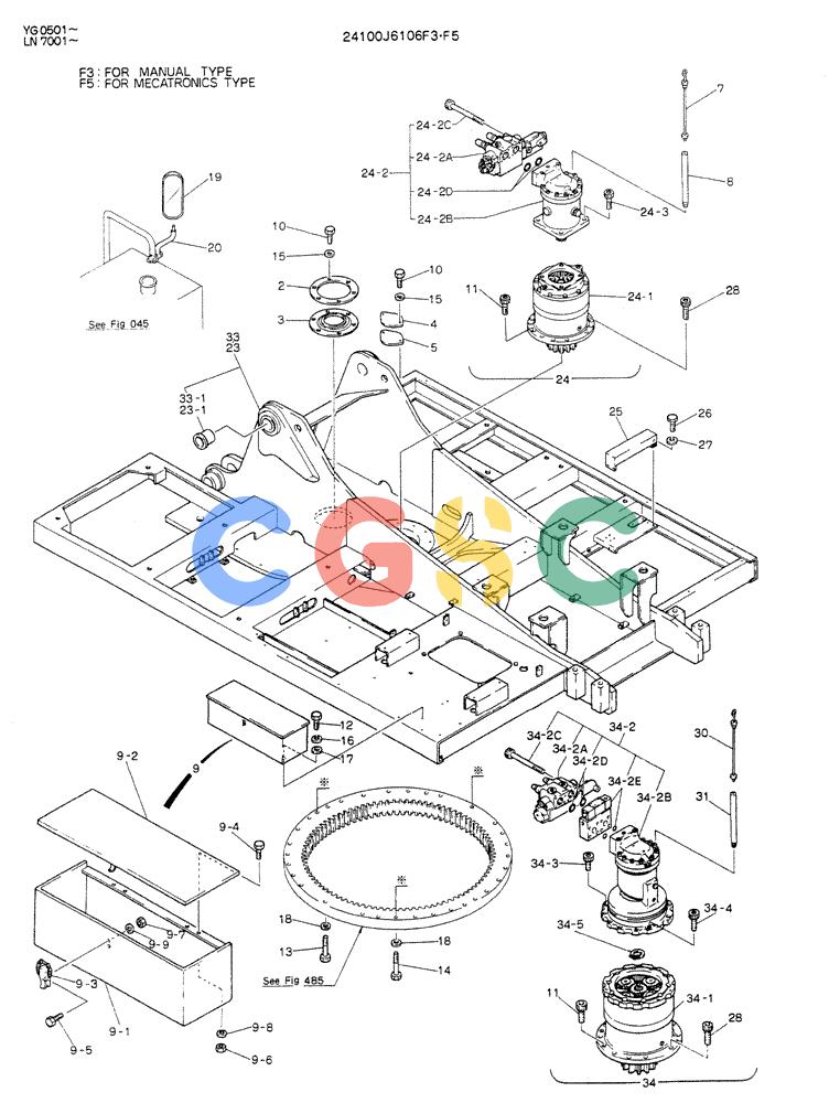 神钢零件查询(K907DLC) - EXCAVATOR ASN YG0501 (1/86-12/03) (01-006) - FRAME ASSY UPP P/N 24100J6106F5 Kobelco