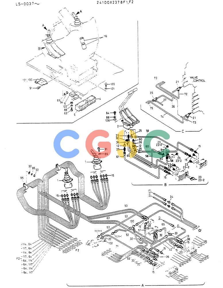 神钢零件查询(K916LC) - EXCAVATOR ASN YS0119 (1/87-12/03) (03-010[01]) - REMOTE CONTROL ASSY (NEW WRIST CONTROL TYPE) (P/N 24100X2378F1,F2) Kobelco