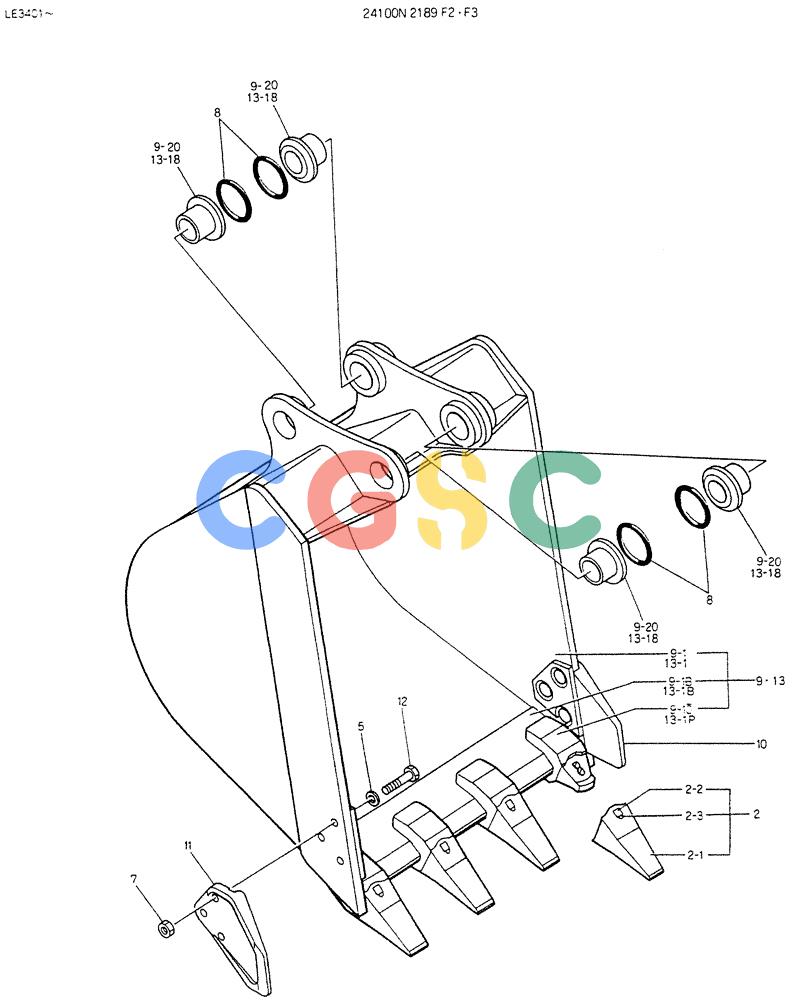 神钢零件查询(K903B) - EXCAVATOR ASN LE3401 (1/85-12/03) (09-007) - BUCKET ASSY, 0.3M³ Kobelco