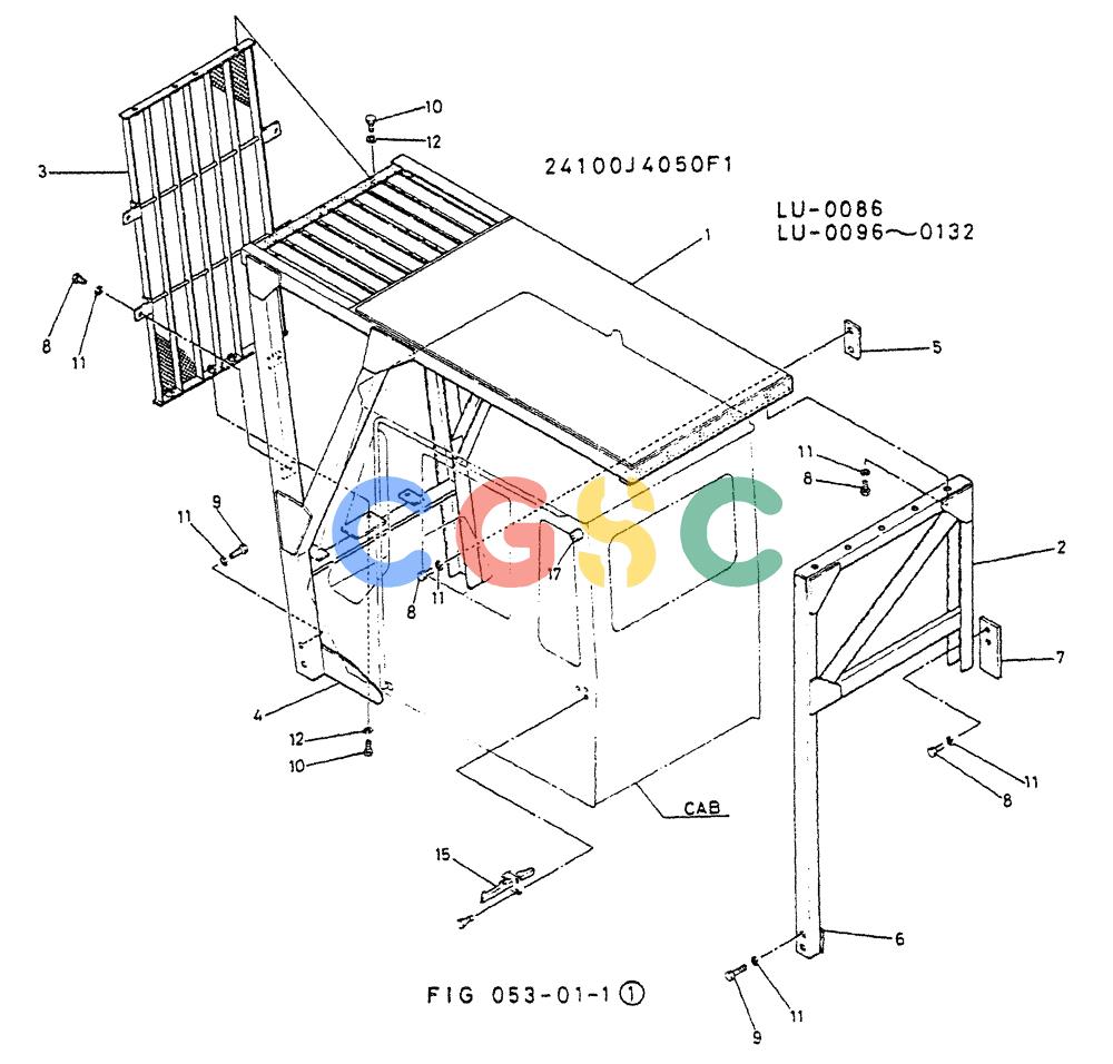 神钢零件查询(K935) - EXCAVATOR SUPPLEMENT ASN LU00154 (1/76-12/03) (02-013) - GUARD ASSY, CAB P/N 24100J4050F1 Kobelco