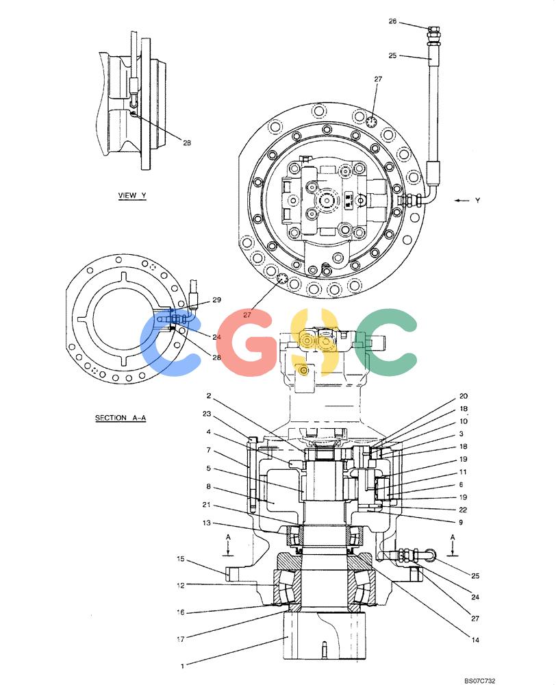 纽荷兰零件查询(E235BSRNLC) - CRAWLER EXCAVATOR ASN YU05-02001 (01-017[02]) - REDUCTION ASSY (SWING) (YF32W00001F1) New Holland Constructuion