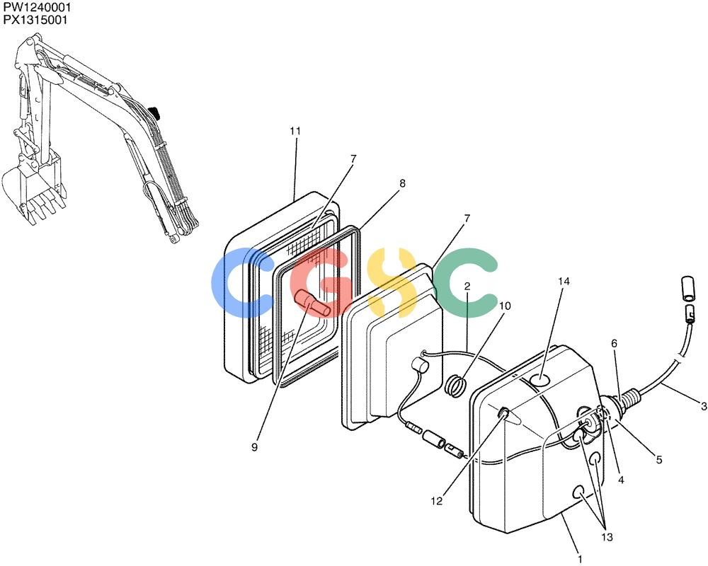 纽荷兰零件查询(E35SR) - COMPACT CRAWLER EXCAVATOR ASN PX13-15001 (N6TN61732) (NA) (1/06-) (01-052) - LIGHT ASSY, P/N PM80S00008F1 New Holland Constructuion