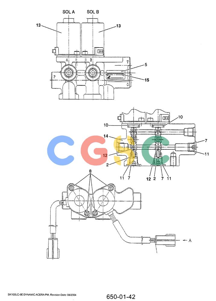 神钢零件查询(SK160LC-6E) - DYNAMIC ACERA EXCAVATOR 08/2004 ASN YM03U0523 (8/04-12/07) (07-018) - VALVE ASSY, SOLENOID, P/N LC35V00004F2 Kobelco