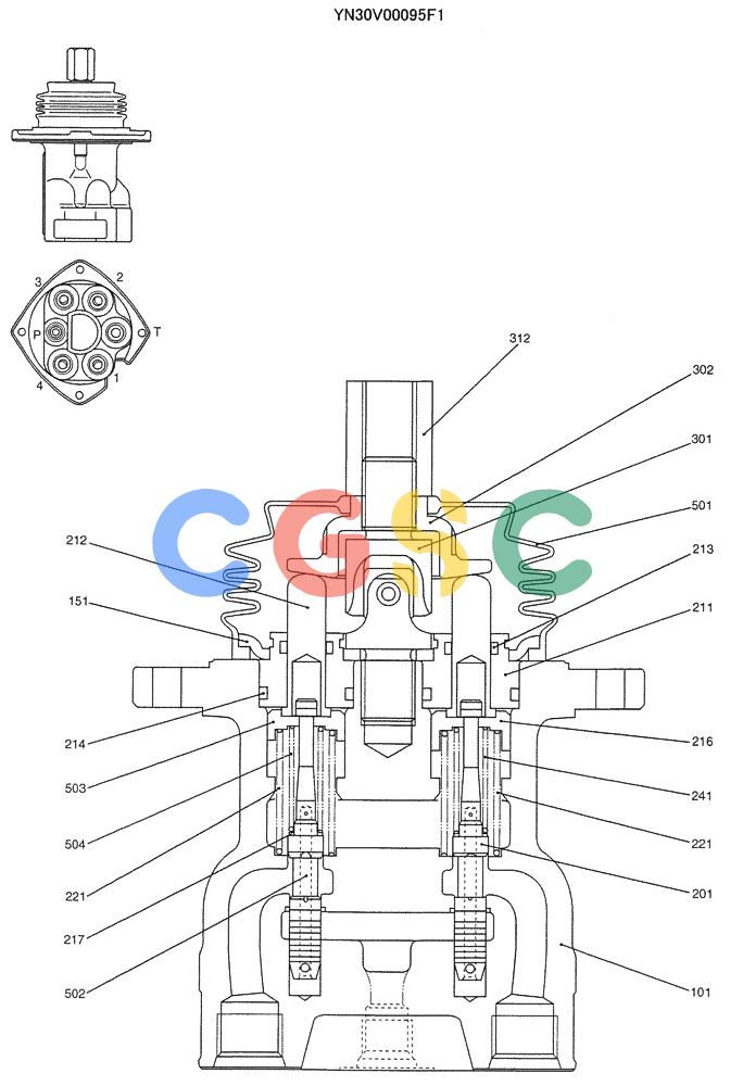 纽荷兰零件查询(E235SRLC) - CRAWLER EXCAVATOR BTW YU04-00837 - YU04-01417 (07-034) - VALVE ASSY, PILOT New Holland Constructuion